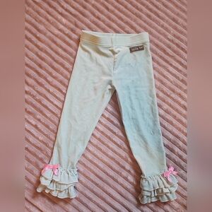 Mud Pie Light Green Leggings with Pink Ruffle Bows